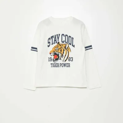 Erkek Çocuk Tiger Baskılı İnce Uzun Kollu T-Shirt