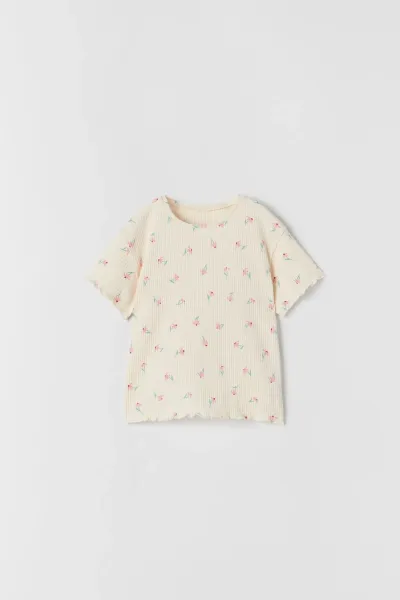 Kız Bebek Çiçekli Fitilli T-Shirt
