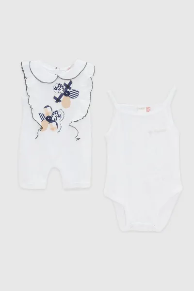 Kız Bebek Çiçekli Tulum Body Takım