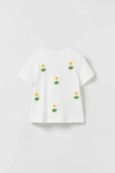 Kız Bebek Papatya Aplikeli T-Shirt