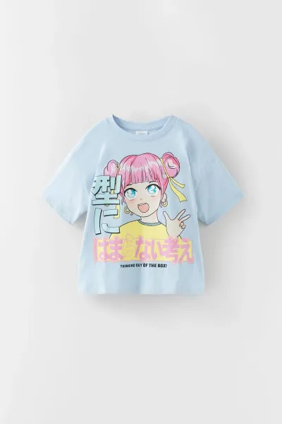 Kız Çocuk Anime Baskılı T-shirt