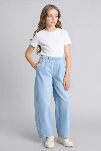 Kız Çocuk Baloon Fit Denim Pantolon