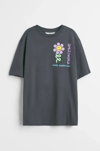 Kız Çocuk Baskılı Oversize T-Shirt