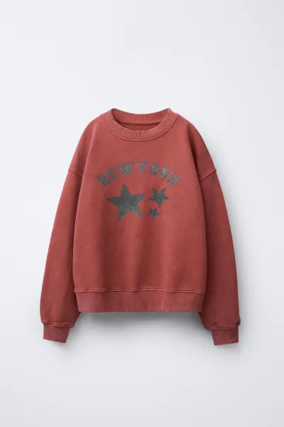 Kız Çocuk Baskılı Soluk Efektli Sweatshirt