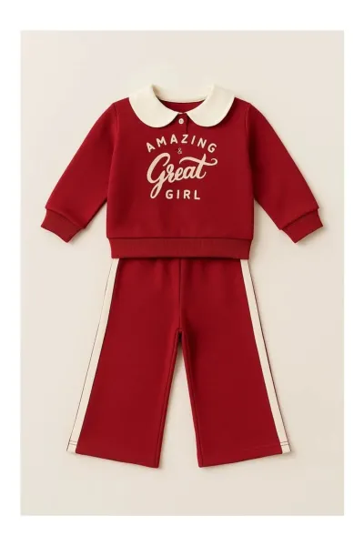 Kız Çocuk Bebe Yaka Sweatshirt Eşofman Takım