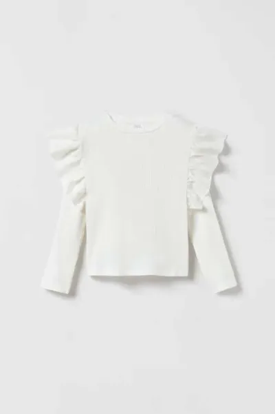 Kız Çocuk Beyaz Fitilli T-Shirt