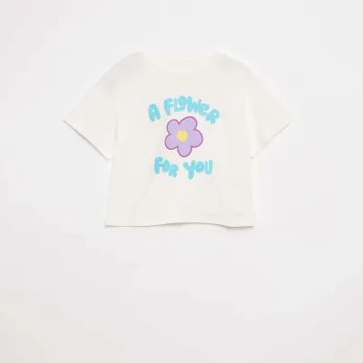 Kız Çocuk Çiçek Baskılı T-Shirt
