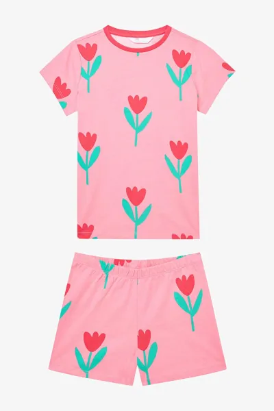 Kız Çocuk Çiçek Desenli Pijama Takımı