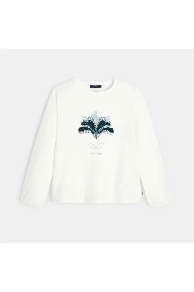 Kız Çocuk Çiçek Nakışlı T-Shirt