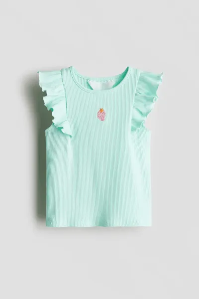Kız Çocuk Çilek Desenli Fitilli T-Shirt