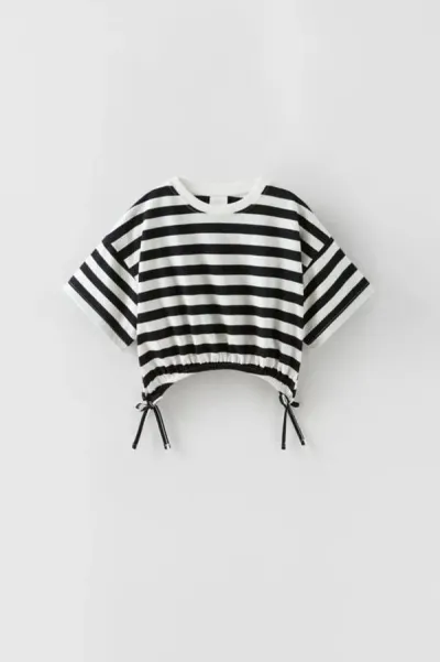 Kız Çocuk Çizgili Crop T-Shirt