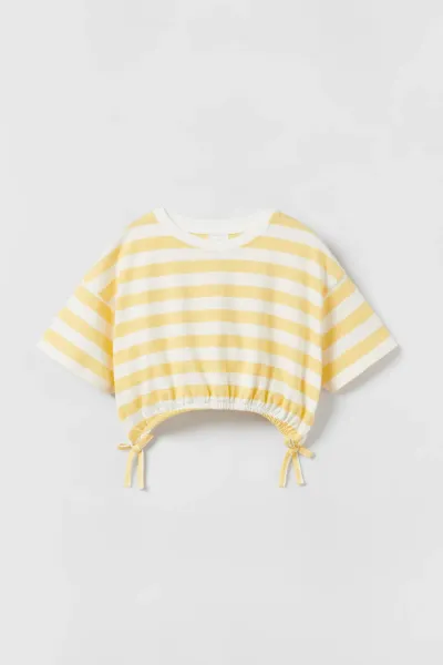 Kız Çocuk Çizgili Crop T-Shirt