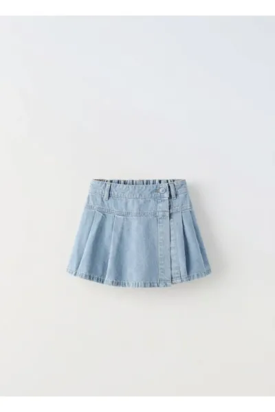 Kız Çocuk Denim Pilili Şort Etek