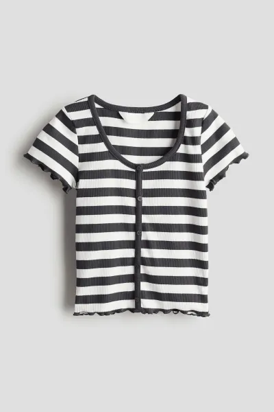 Kız Çocuk Düğme Detaylı T-Shirt