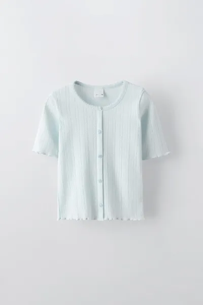 Kız Çocuk Düğme Detaylı Triko T-Shirt