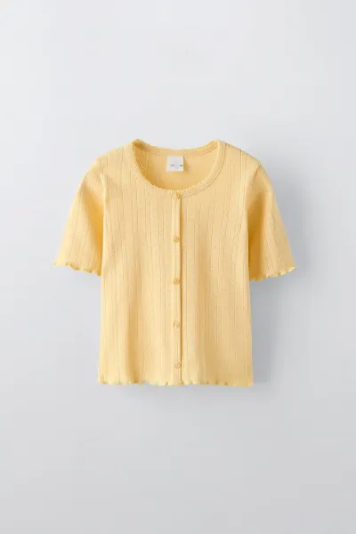 Kız Çocuk Düğme Detaylı Triko T-Shirt