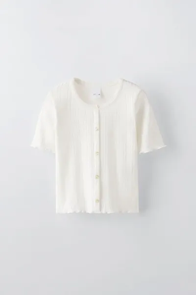 Kız Çocuk Düğme Detaylı Triko T-Shirt