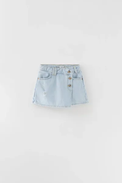 Kız Çocuk Düğmeli Denim Şort Etek