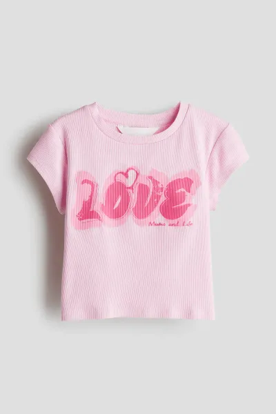 Kız Çocuk Fitilli Baskılı Crop T-Shirt