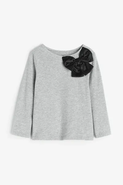 Kız Çocuk Fiyonklu Gri T-Shirt