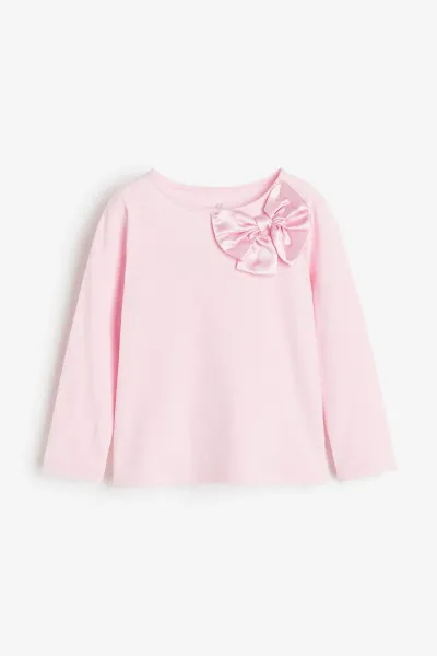 Kız Çocuk Fiyonklu Pembe T-Shirt