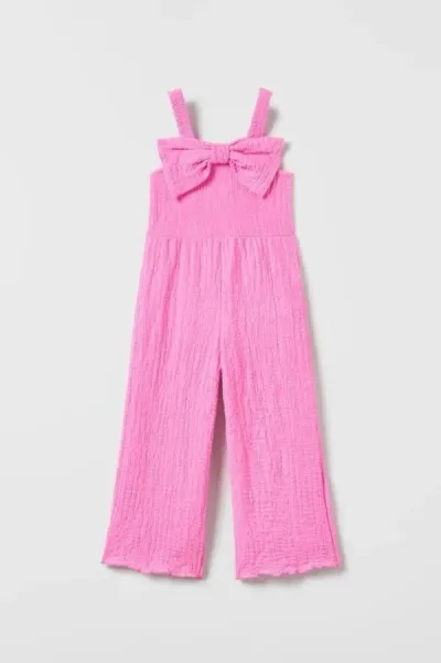 Kız Çocuk Fiyonklu Pembe Tulum