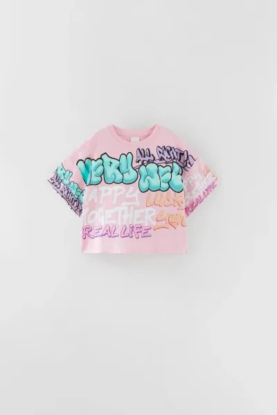 Kız Çocuk Graffiti Baskılı T-Shirt
