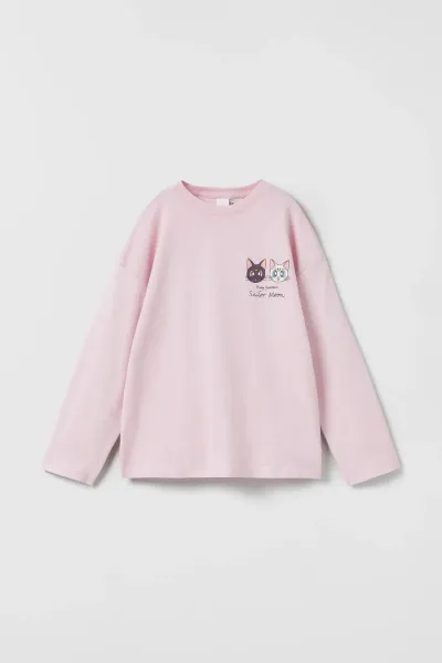 Kız Çocuk İnce Uzun Kollu Sırtı Baskılı T-Shirt