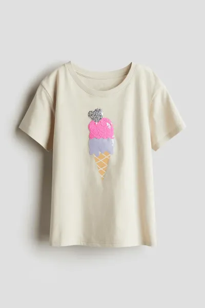 Kız Çocuk İşlemeli Dondurma T-Shirt