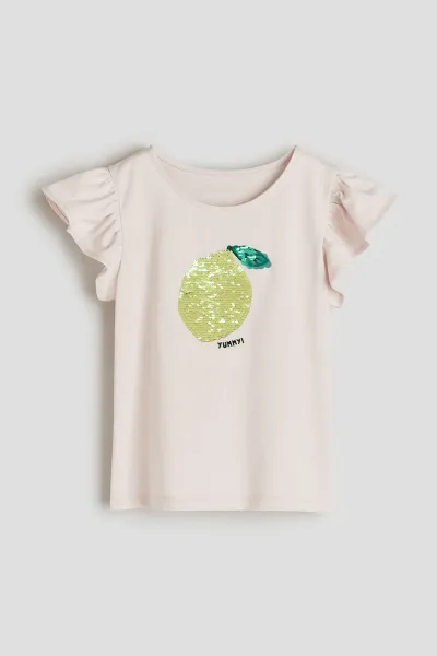 Kız Çocuk İşlemeli Limon T-Shirt