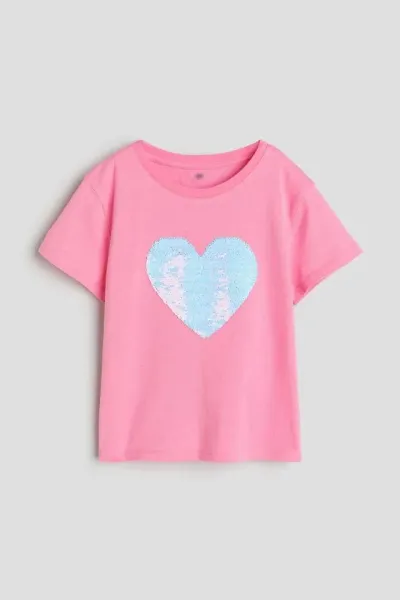 Kız Çocuk Kalp Desenli Pullu T-Shirt