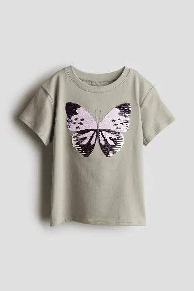 Kız Çocuk Kebelekli Pullu T-Shirt