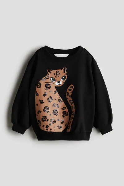 Kız Çocuk Kedi Detaylı Pullu Sweatshirt
