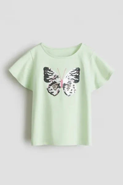 Kız Çocuk Kelebek Desenli Pullu T-Shirt