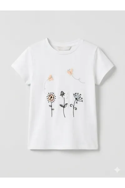 Kız Çocuk Nakışlı T-Shirt