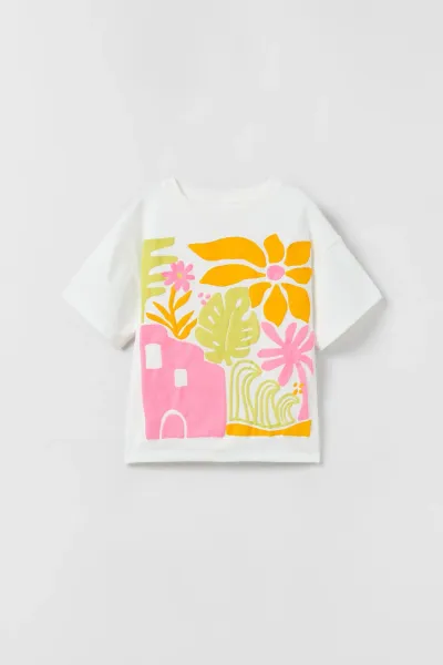 Kız Çocuk Neon Çiçekli T-Shirt