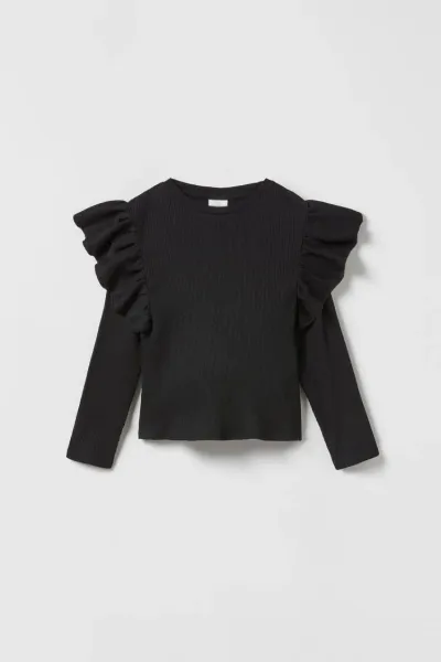 Kız Çocuk Siyah Fitilli T-Shirt