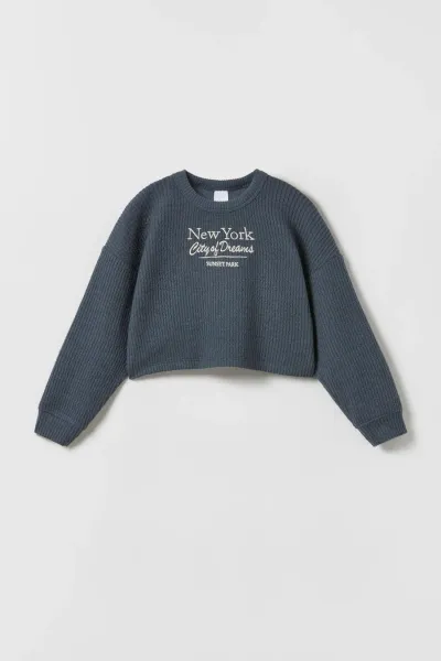 Kız Çocuk Sloganlı Crop Sweatshirt