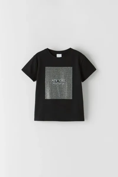 Kız Çocuk Taşlı Baskılı T-Shirt