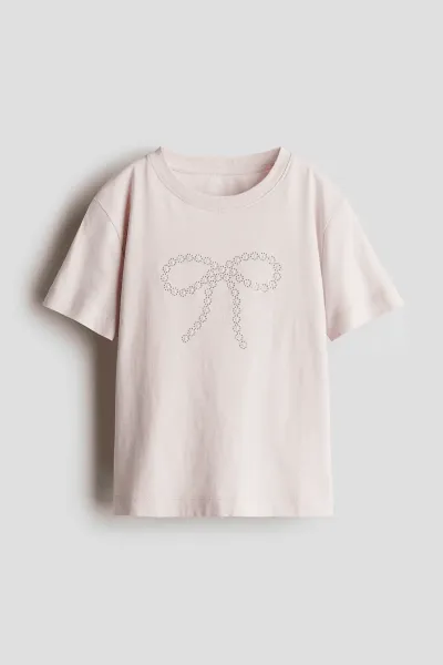 Kız Çocuk Taşlı Fiyonk Desenli T-Shirt