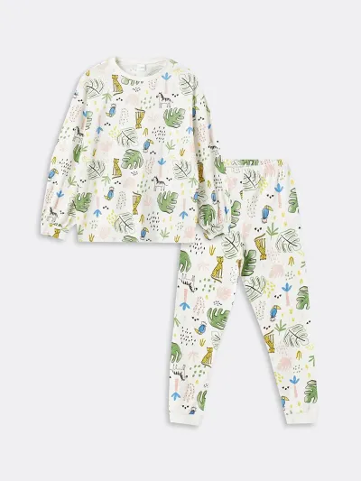 Kız Çocuk Yaprak Desenli Pijama Takımı