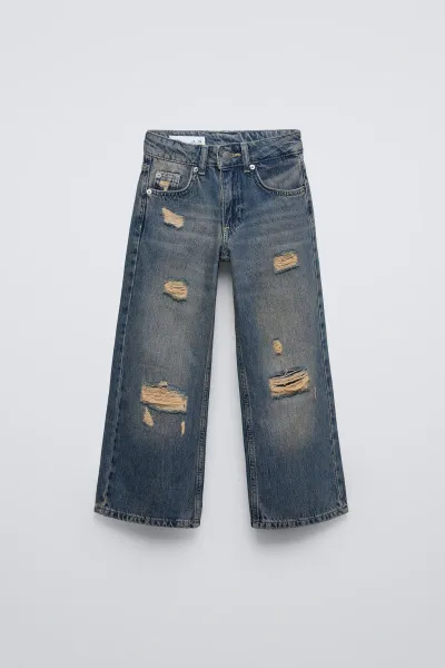 Kız Çocuk Yırtık Detaylı Wide Leg Pantolon