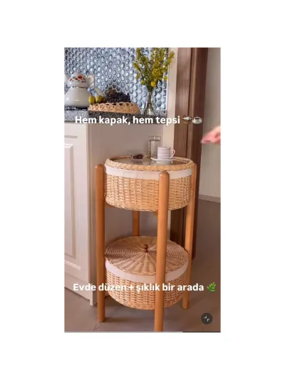 24 Iki Katlı Kapaklı Sepetli Sehpa