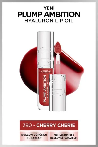 L'Oréal Paris Plump Ambition Hyaluron Lip Oil Besleyici ve Nemlendirici Dudak Parlatıcısı - 390 Cherry Cherie