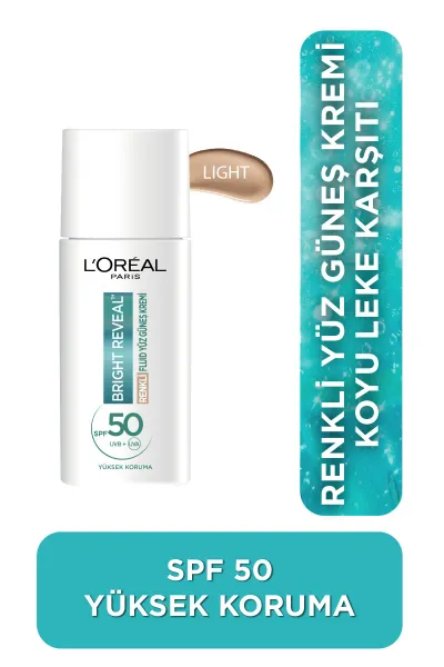 L'Oréal Paris Bright Reveal Spf 50+ Koyu Leke Karşıtı Renkli Fluid Günlük Yüz Güneş Kremi 50ml - Light