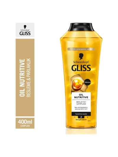 Gliss Oil Nutritive Omega 9 ve Marula Yağı içeren Besleyici Şampuan 400 ml Yıpranmış Saçlar
