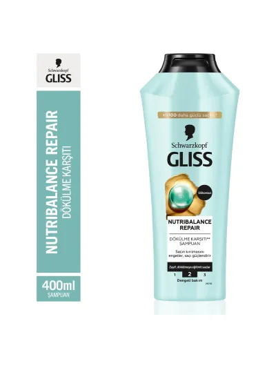 Gliss Schwarzkopf Nutribalance Şampuan Saç Dökülmesine Karşı Güçlendirici 400 ml Tüm Saç Tipleri