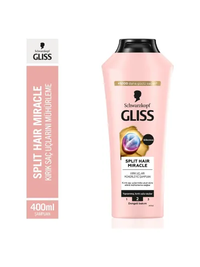 Gliss Split Hair Miracle İyonik Kompleks Kırık Uçları Mühürleyen Şampuan 400 ml Yıpranmış Saçlar