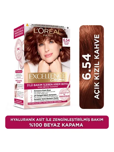 L'Oréal Paris 6.54 Açık Kızıl Kahve Creme Saç Boyası Kadınlar İçin Amonyaksız ve Canlı Renkler
