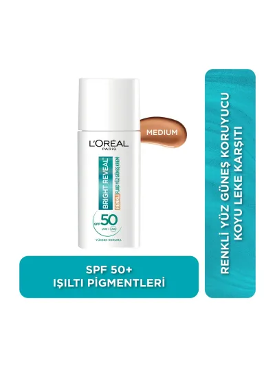 L'Oréal Paris Bright Reveal Spf 50+ Fluid Günlük Yüz Güneş Kremi 50 ml - Medium